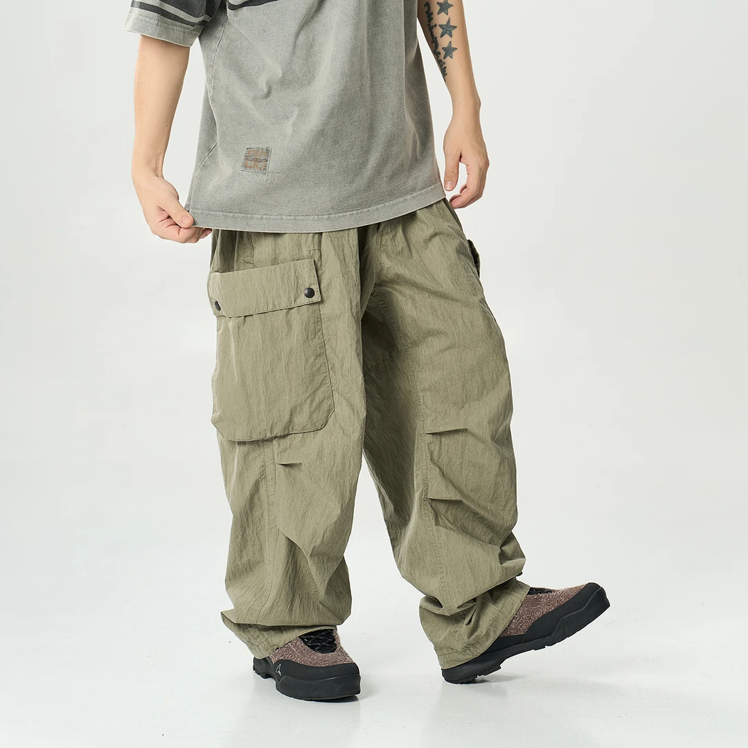 MIDUPDATE 25夏季宽松直筒大理石肌理多袋进口混纺面料工装休闲裤