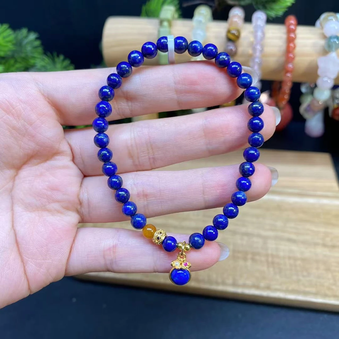【青金石5m手串】A949搭配蜜蜡精美青金石小吊坠女款轻奢风格时尚