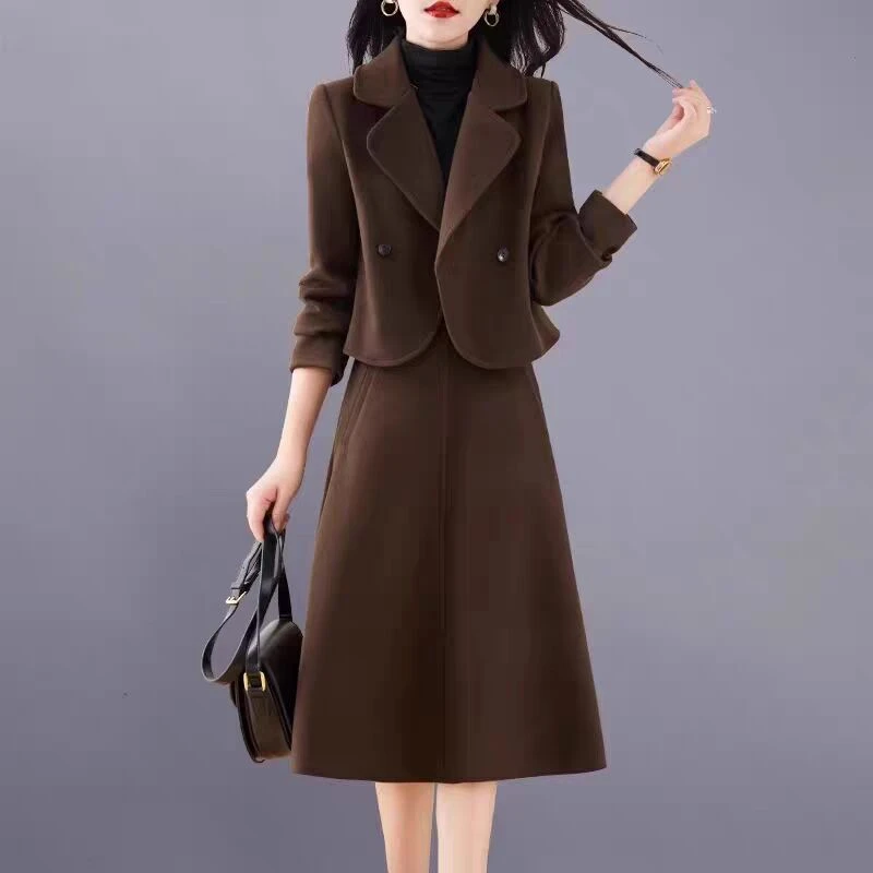 时尚套装春秋半身裙洋气2025新款显瘦长袖毛呢冬季气质小个子外套