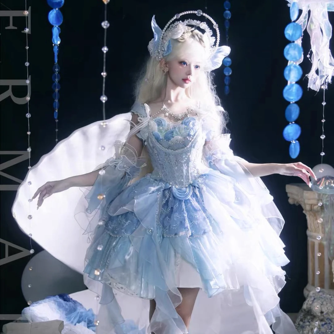 【海洋之歌·人鱼姬】尾款【没有定金不可拍】浅色花嫁洋装Lo咩耶原创