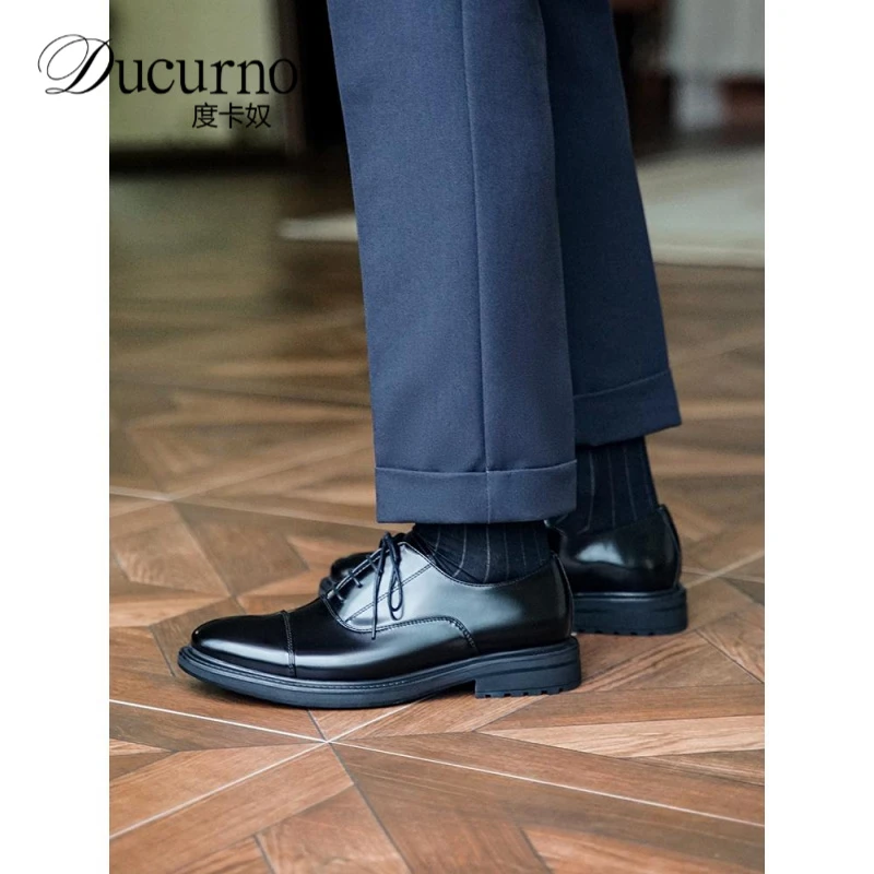 英伦商务休闲三接头厚底皮鞋男高端圆头增高男士增高牛津鞋休闲鞋