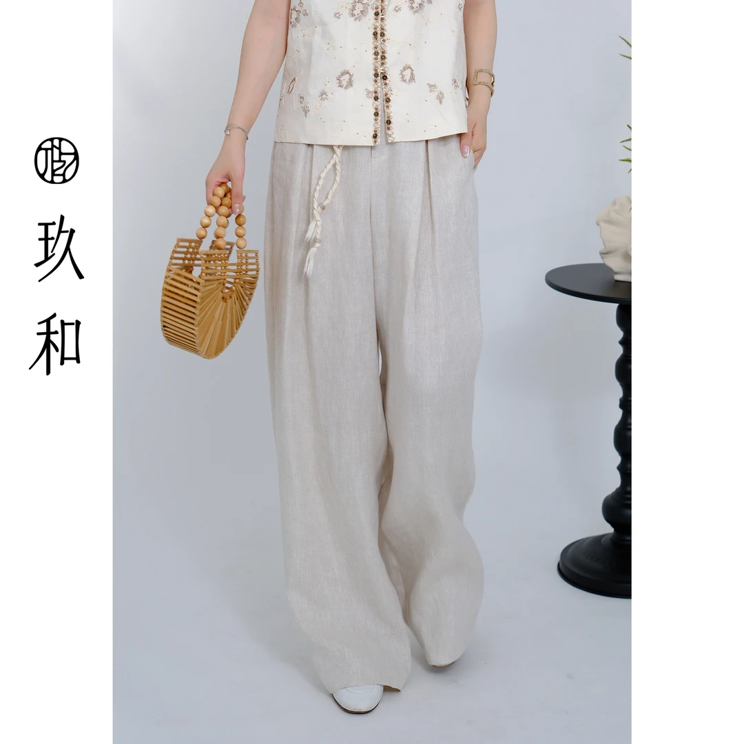 【玖和·素禅】时尚休闲夏季全亚麻肌理感宽松显瘦薄款长裤JHA2KZ522