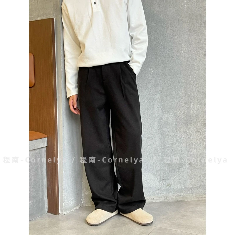 C / Cornelya 天丝羊毛混纺 420G重磅毛呢简约直筒宽松休闲裤厚款