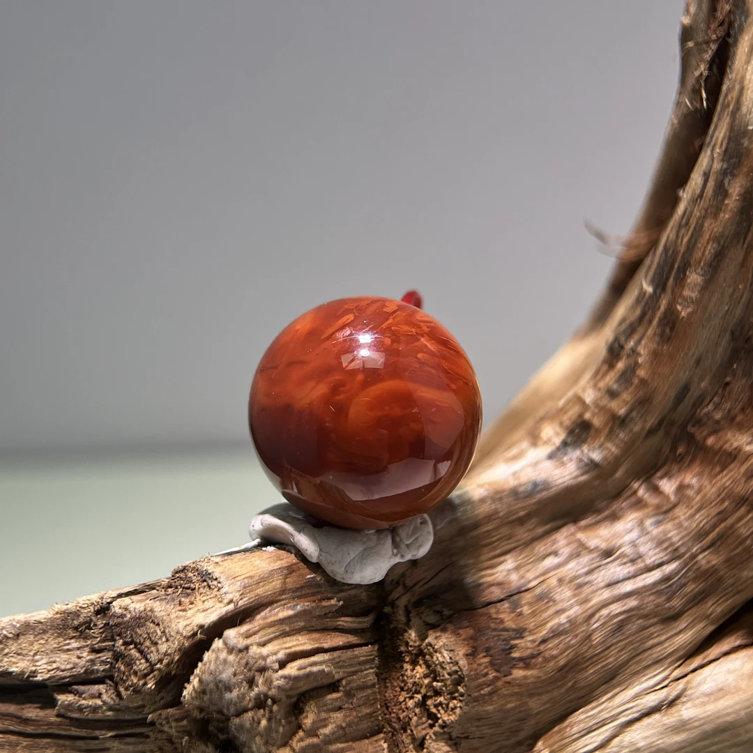 XY005原矿瓦西柿子红底火焰纹南红单珠圆珠19.1mm