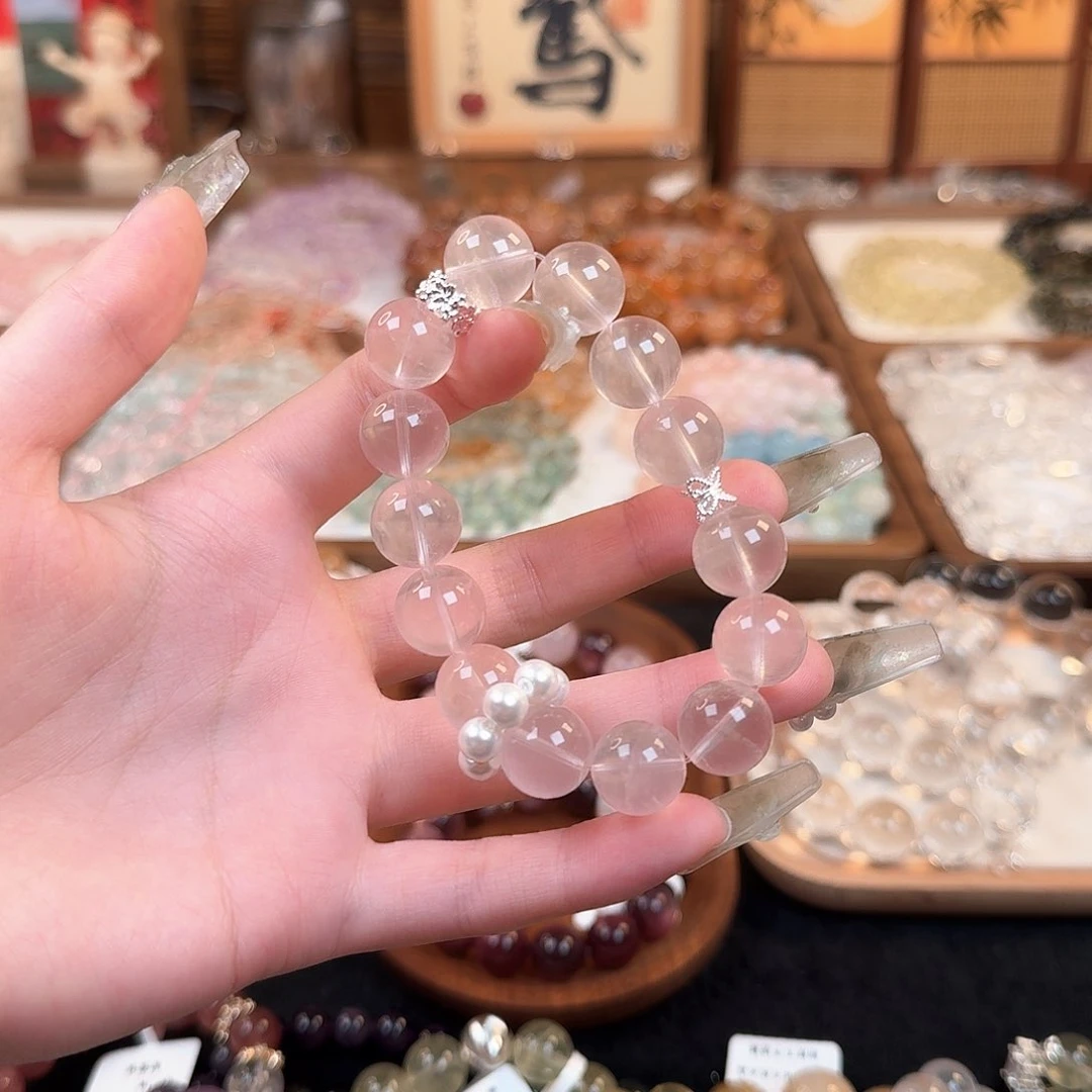 水晶手链未镶嵌冰橘粉拍2单