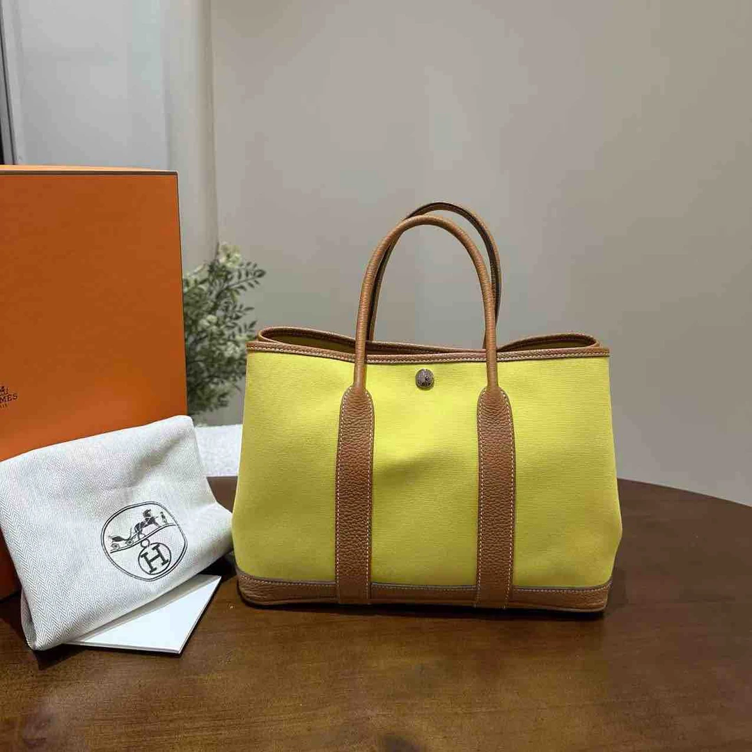 99新 Hermes/爱马仕 花园帆布拼皮花园30 A刻(US57306)