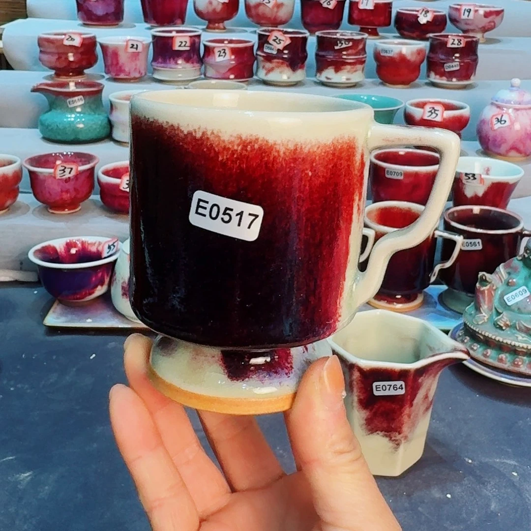 瓷片微瑕钧瓷主人杯摆件工艺品