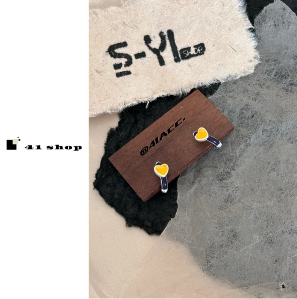 铜合金珐琅耳饰 B-1  夏日黄色爱心黑色滴釉气质百搭耳圈