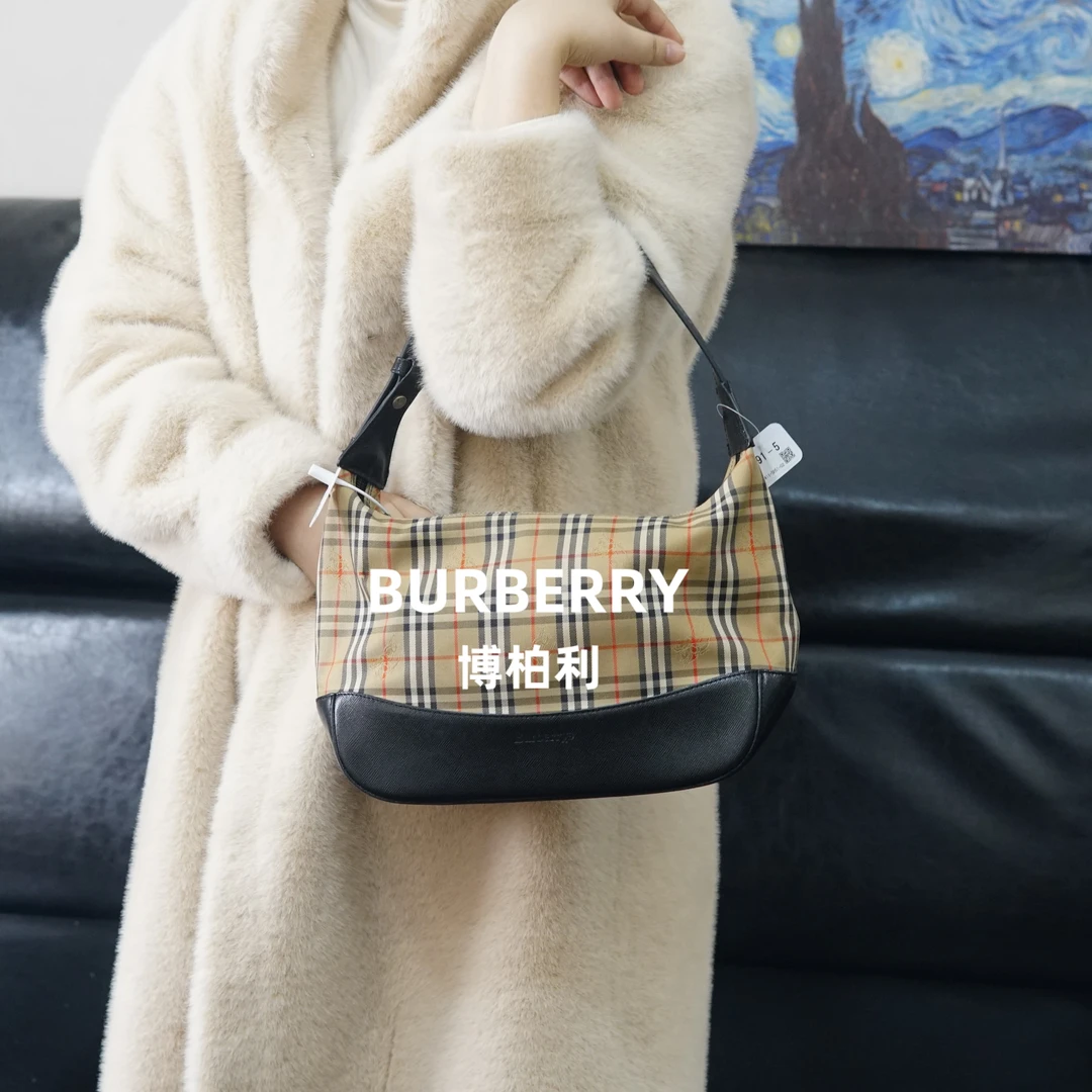 95新 BURBERRY/博柏利 巴宝莉/格纹拼皮单肩包/JJ12117138/7138