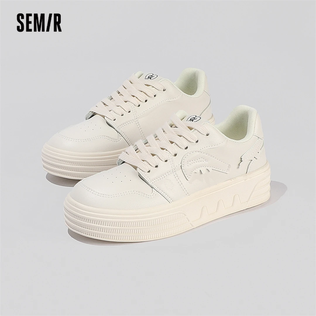 SEMIR低帮板鞋春季新款超纤皮圆头舒适百搭运动鞋女款休闲鞋3209