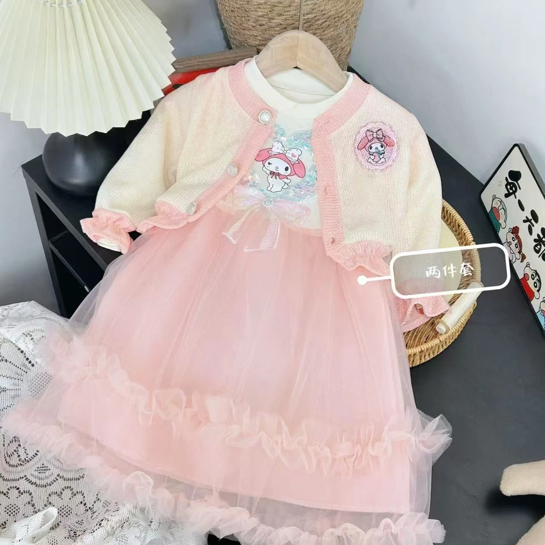 女童洋气2025新款连衣裙时髦针织开衫儿童时尚纱裙连衣裙两件套春