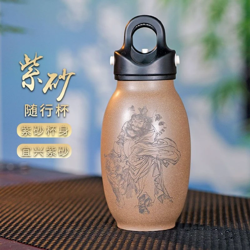 宜兴紫砂杯蟹壳青刻绘龙旦杯紫砂杯便携杯原矿紫砂主人杯手工杯