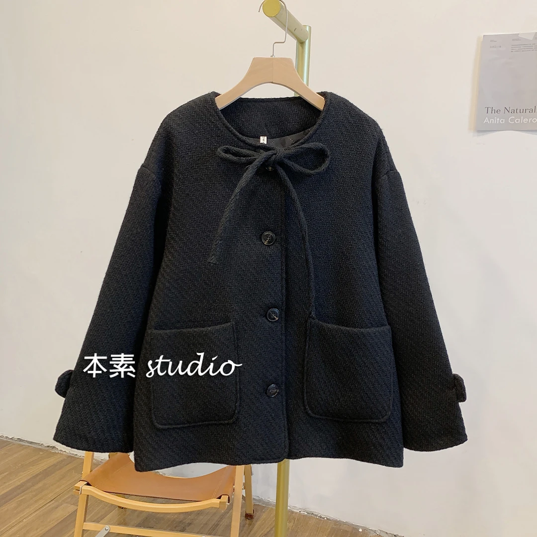 巴黎夜色C2978夹棉编织纹小香风系带圆领外套