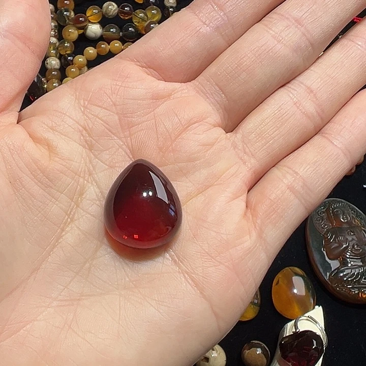裸石琥珀银S925镶嵌血珀裸石水滴