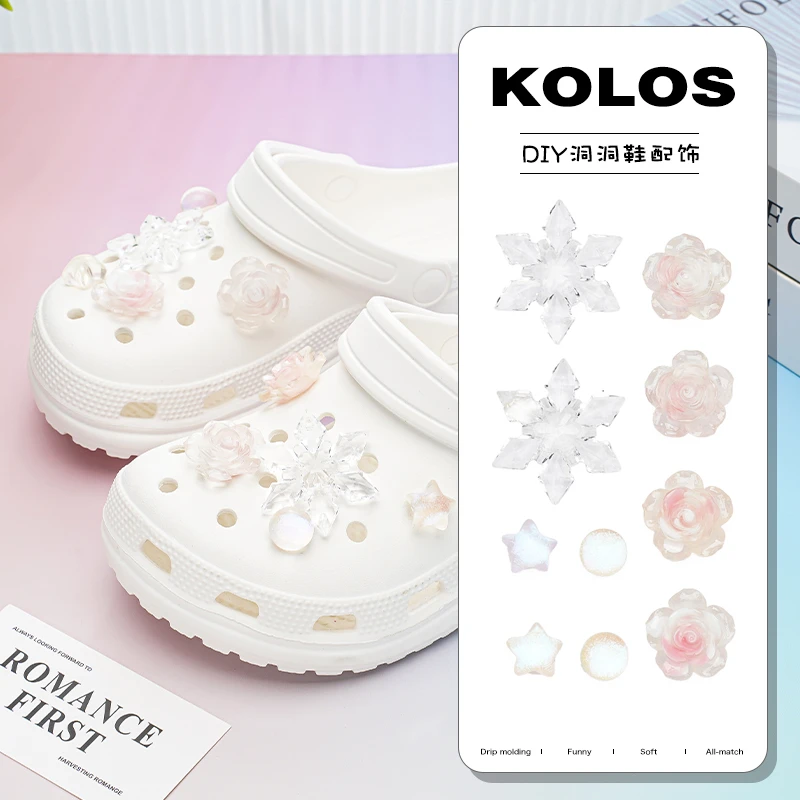原创洞洞鞋配饰高级感雪花水晶花朵鞋花装饰扣配件适配crocs鞋扣