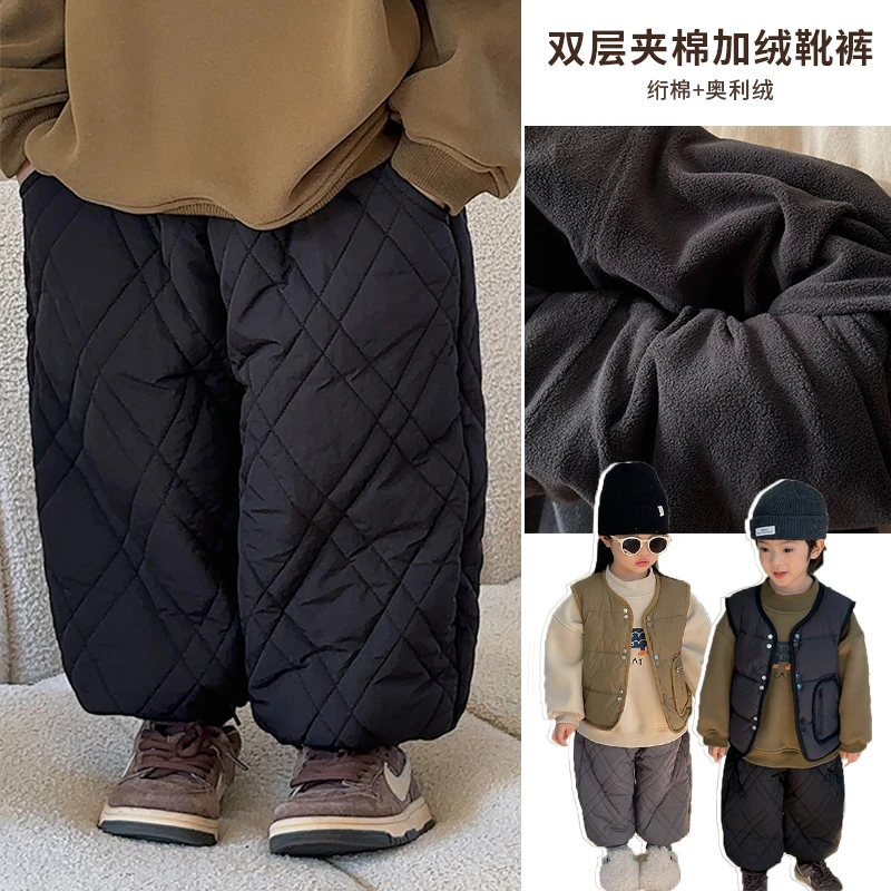 冬新款森系男女童冬装裤子KX39菱格夹棉靴裤儿童加绒