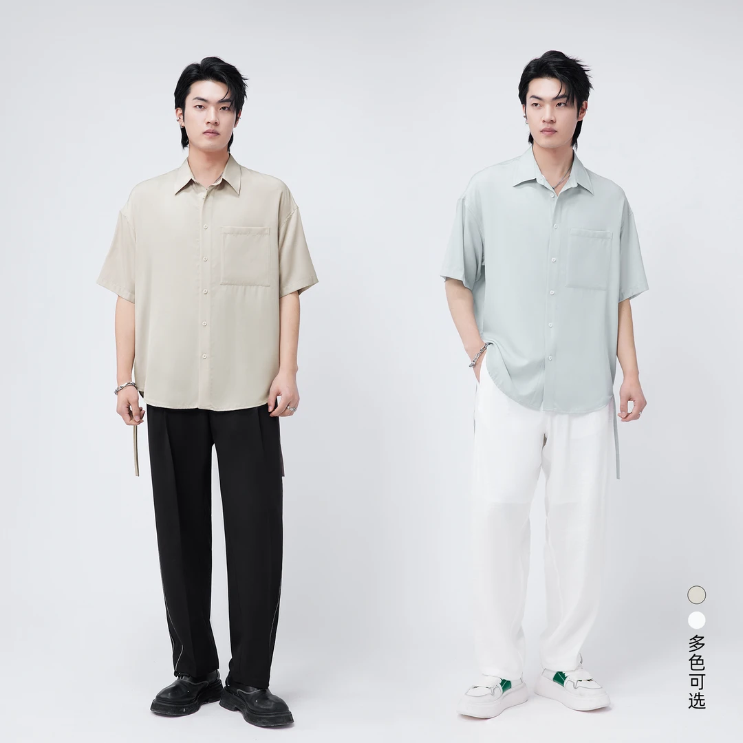 HERBEL/黑白夏季薄款休闲纯色衬衫舒适户外宽松衬衣时尚透气1003