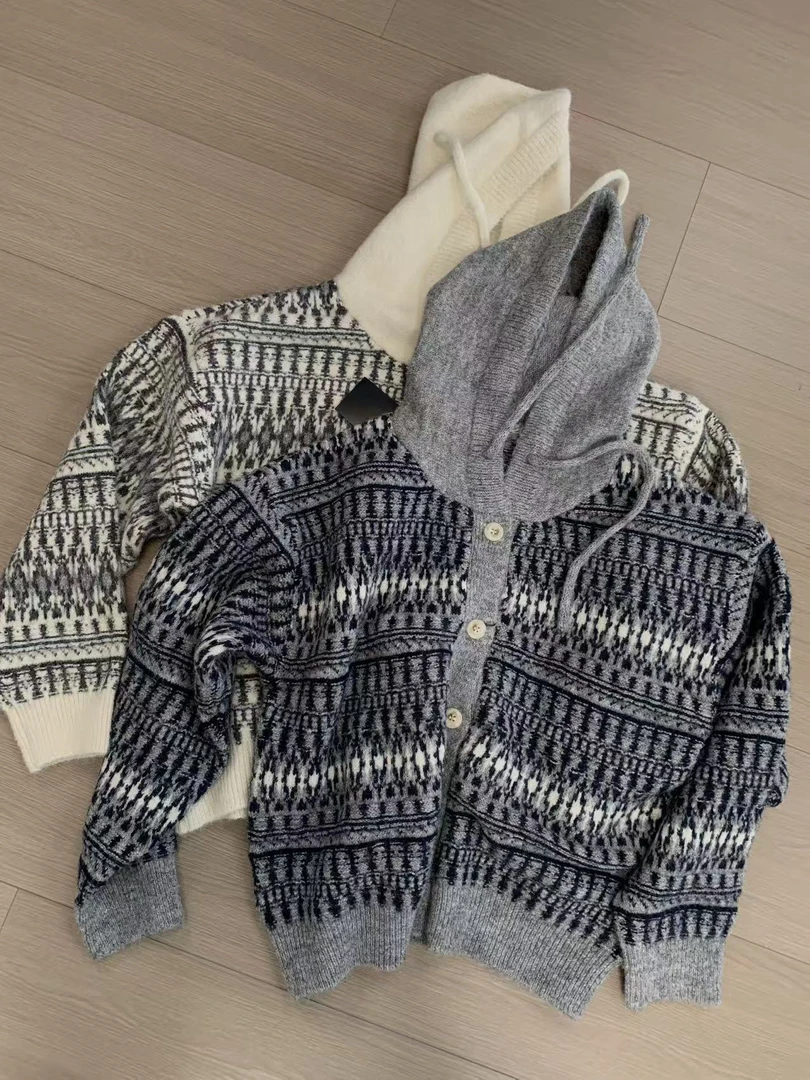 【老头女装定制】 加厚提花抽绳连帽开衫 X-25251