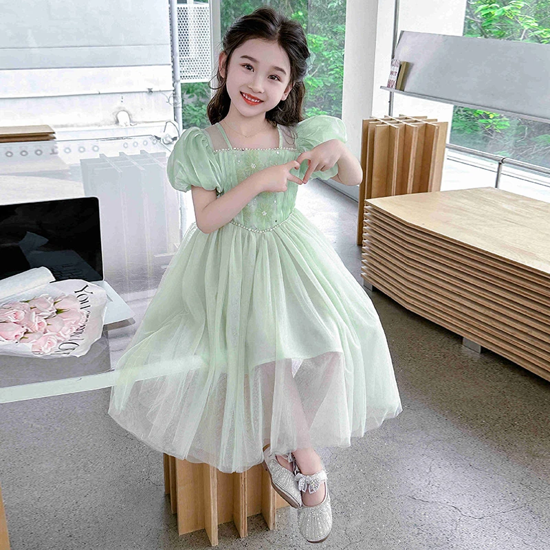 2025女童夏季连衣裙公主裙纱裙表演服韩版洋气裙子中大童蓬蓬裙