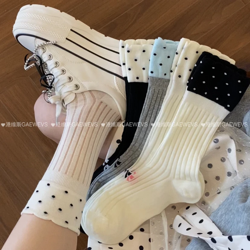 港维斯夏季芭蕾透气少女薄袜撞色袜口甜美随性堆堆袜袜子