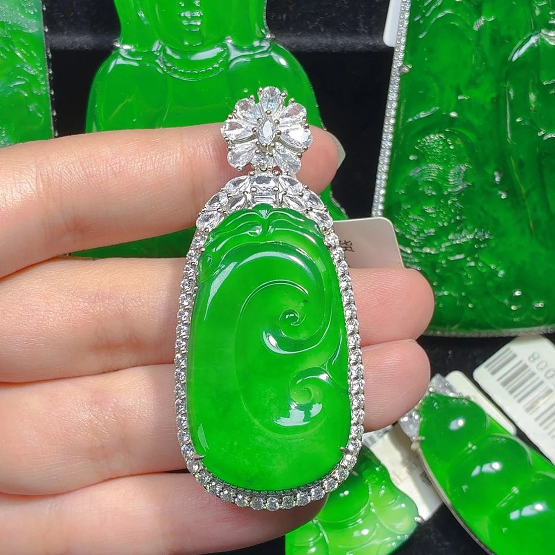 翡翠银S925镶嵌颈饰天然A货翡翠