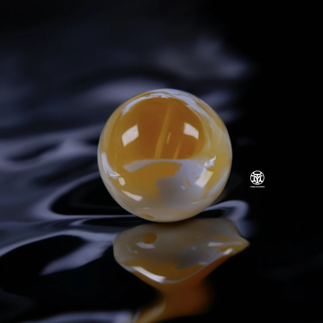 （14.8mm）14毫米橘底金漆瓷白溶洞溏心蛋圆珠 天然俄料琥珀蜜蜡