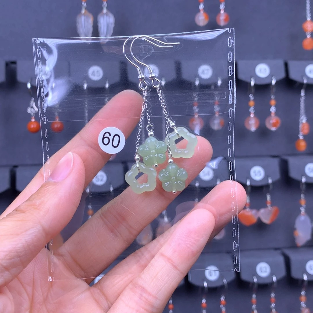 和田玉耳饰银S925镶嵌英****丹