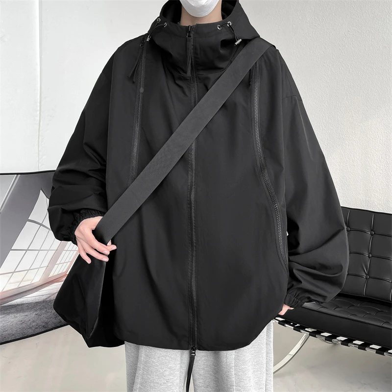 纯色冲锋衣男款春秋登山服女款情侣款宽松外套休闲百搭防水连帽上