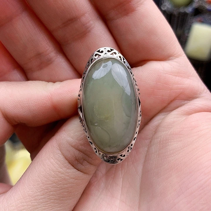 琥珀裸石银S925镶嵌叽**主戒指