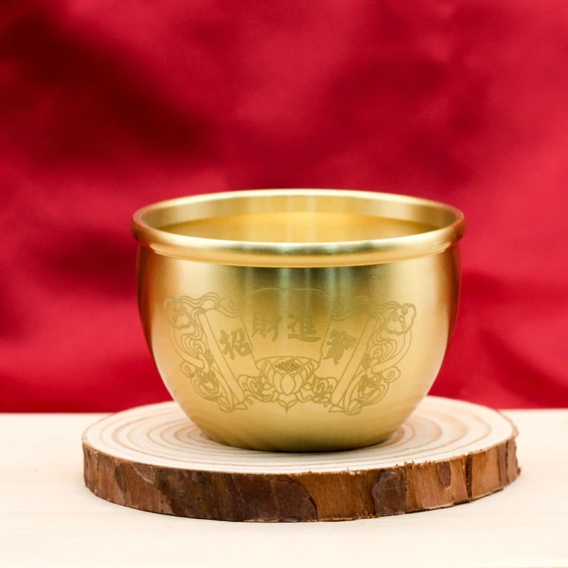 黄铜纯铜招财莲花缸摆件米缸进宝铜缸香炉创意摆件开店招财摆件