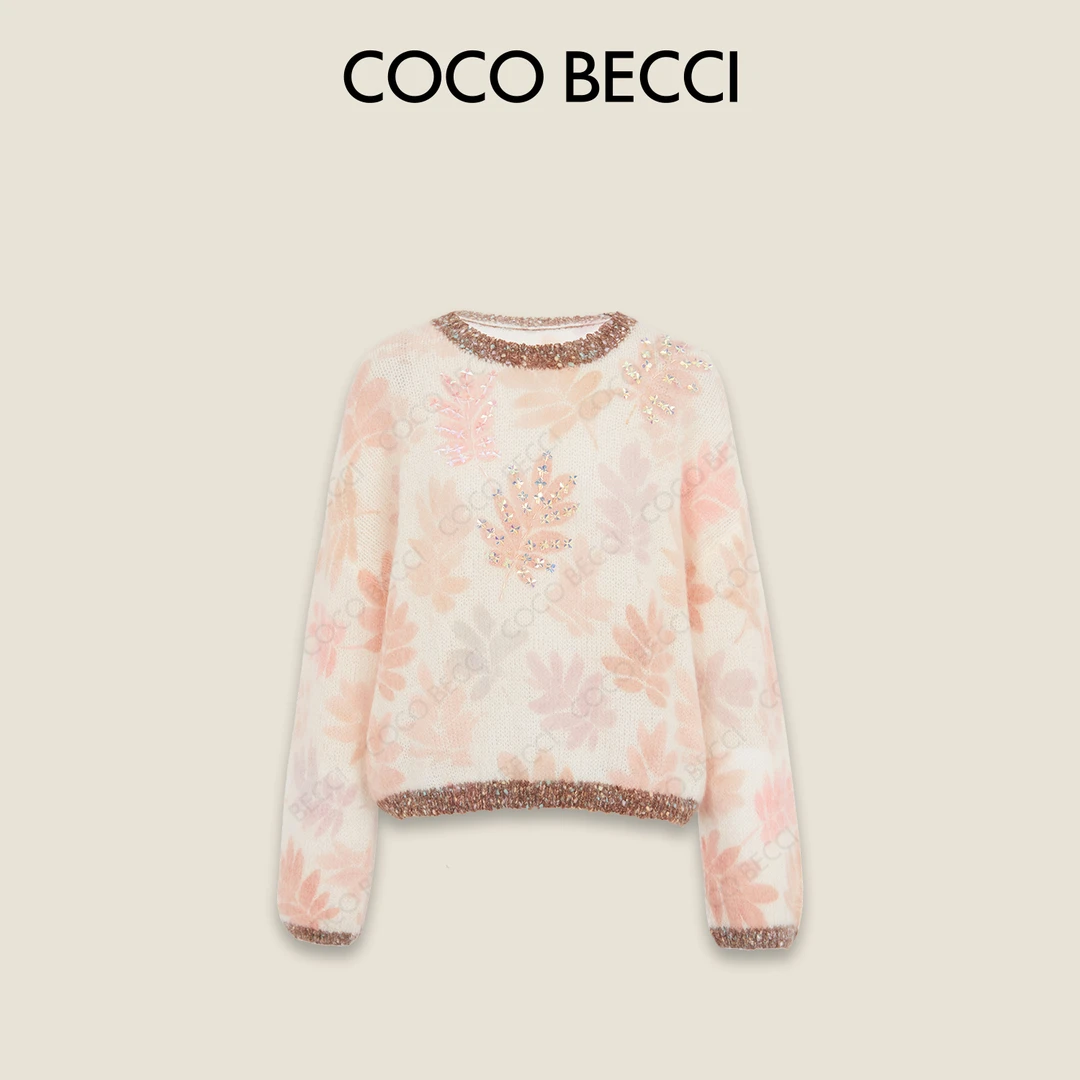 COCO BECCI【枫叶毛衣】初秋亮片提花时尚百搭显瘦CFXYC231083