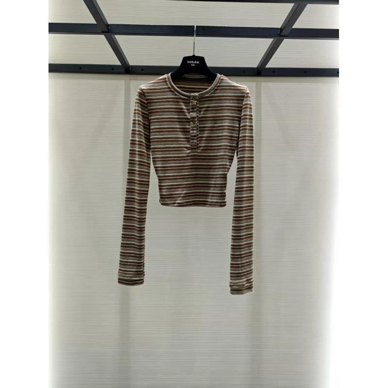 设计师新款圆领单排扣休闲百搭条纹长袖T恤 XM2522256