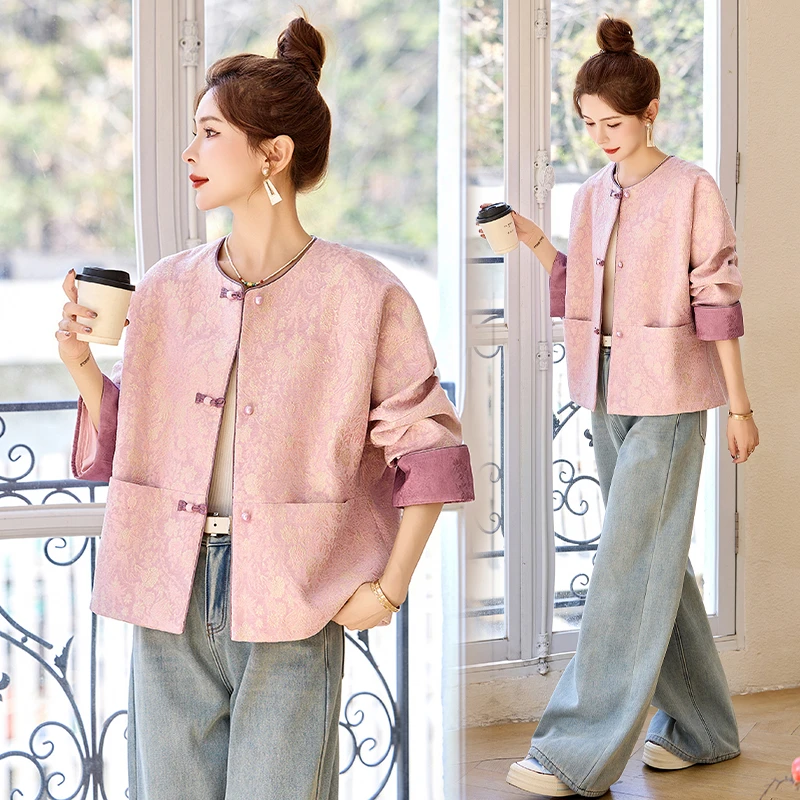 新中式国风提花外套女短款2025春秋新款时髦洋气超好看小个子上衣