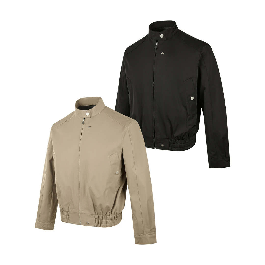 【EME】秋季新款高密精梳丝光斜纹复古哈灵顿夹克设计感立领外套