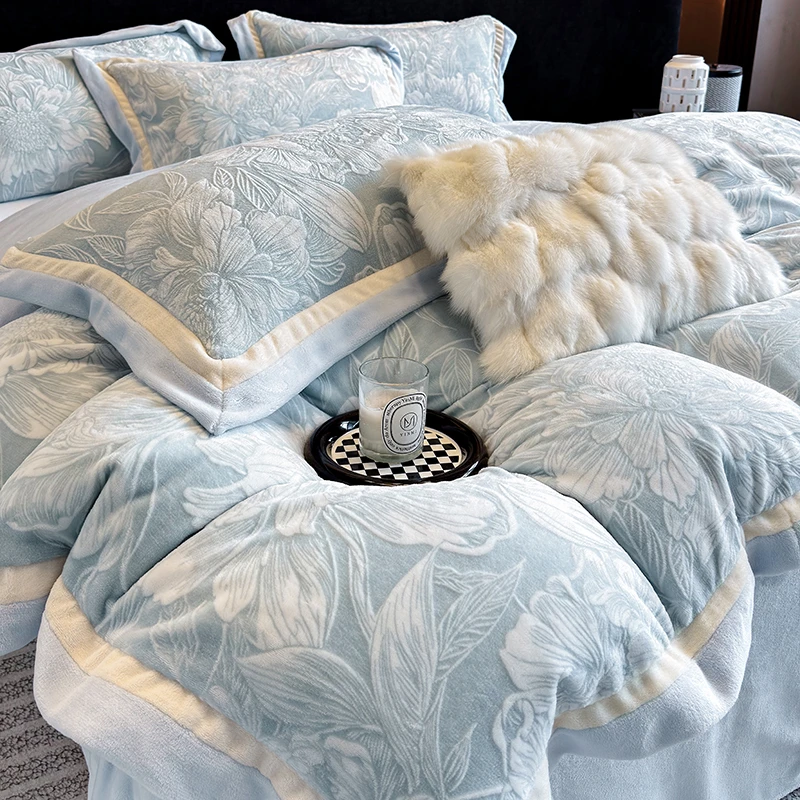 冬季A类加厚保暖牛奶绒四件套双面绒加绒被套轻奢高级感床上用品
