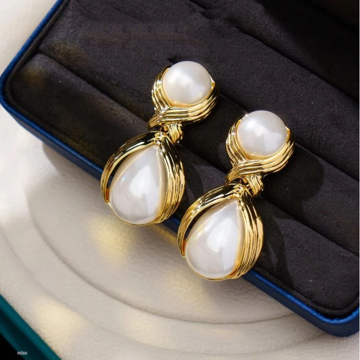 仿珍珠椭圆耳环宫廷风复古感耳环个性轻奢气质