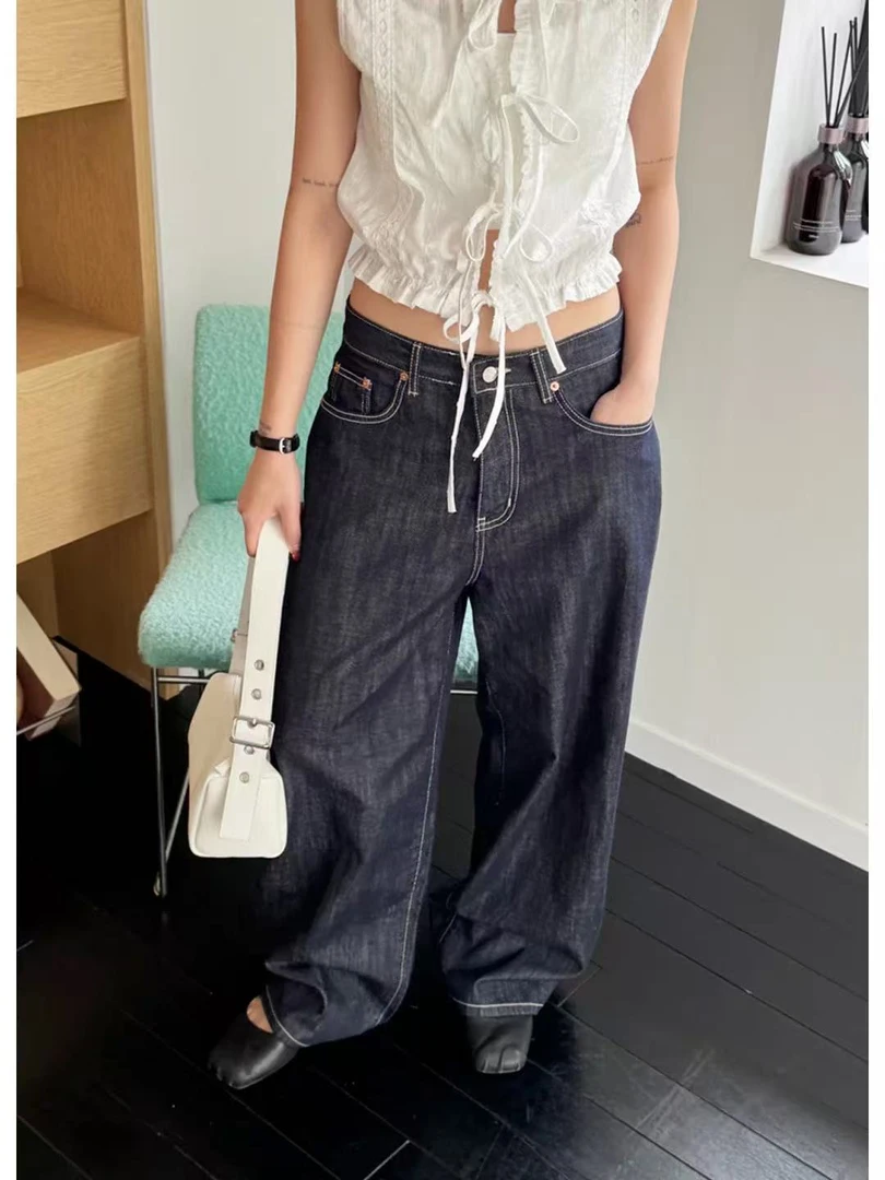 D1D深蓝色“明线“牛仔裤（718）