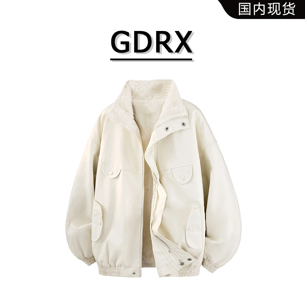GDRX美式毛绒内里座山雕皮棉衣男款冬季新款加绒加厚保暖棉服外套