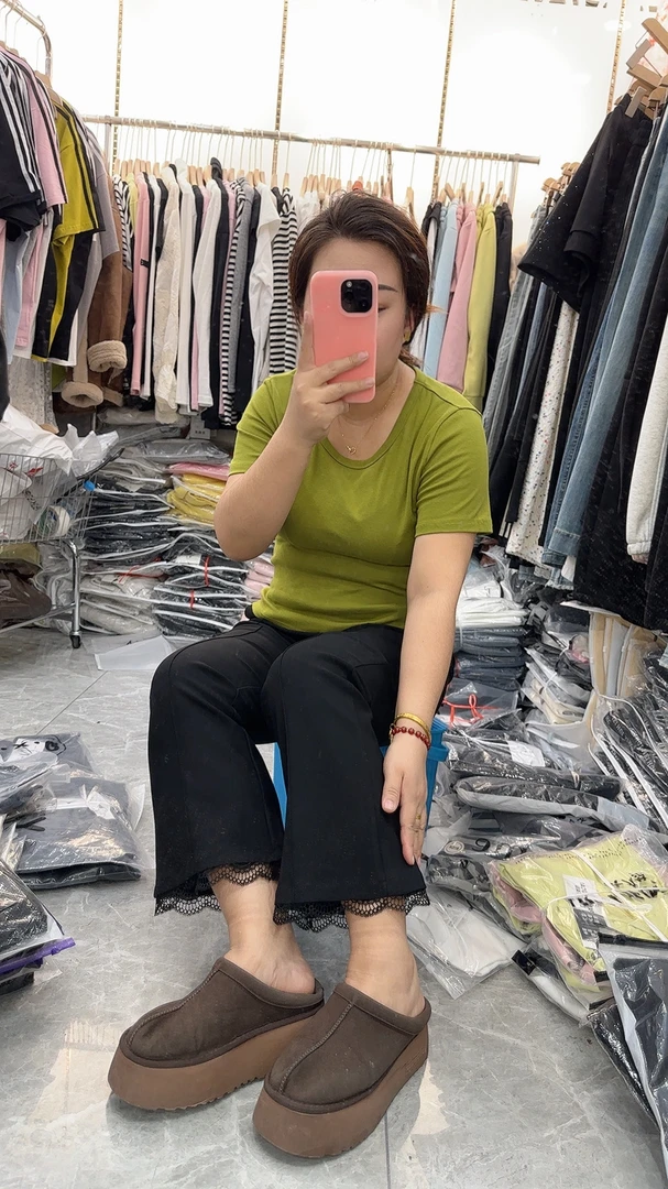 万能腰9分蕾丝微喇叭裤