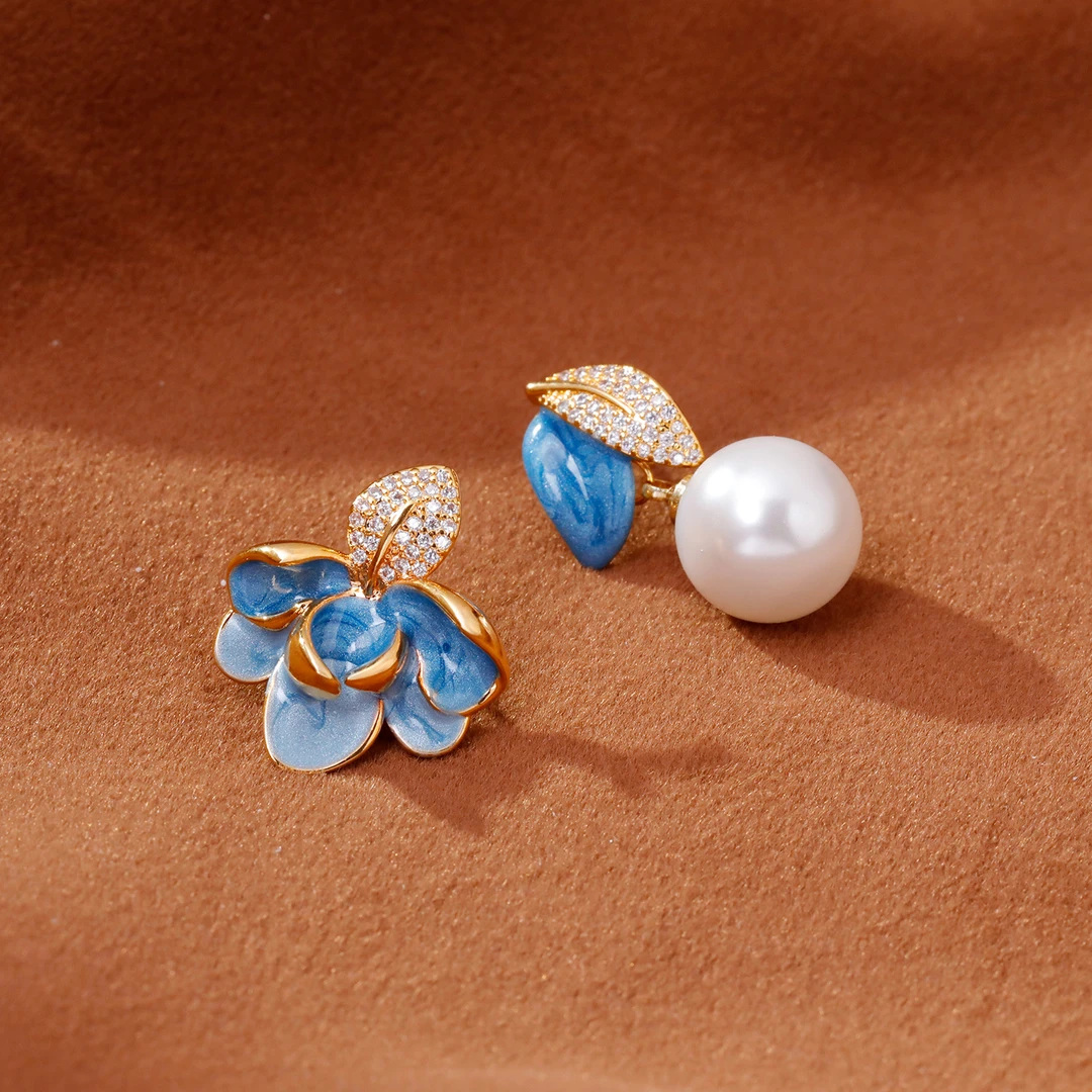 铜合金耳饰 鼎溢2025不对称滴釉珐琅耳环时尚轻奢气质zx