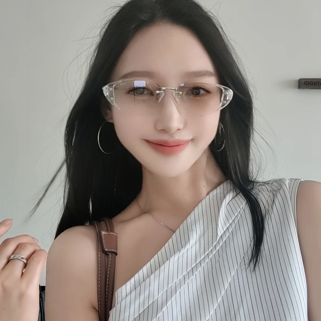新款无框时尚太阳镜女个性百搭小框猫眼网红书呆子高级感辣妹墨镜