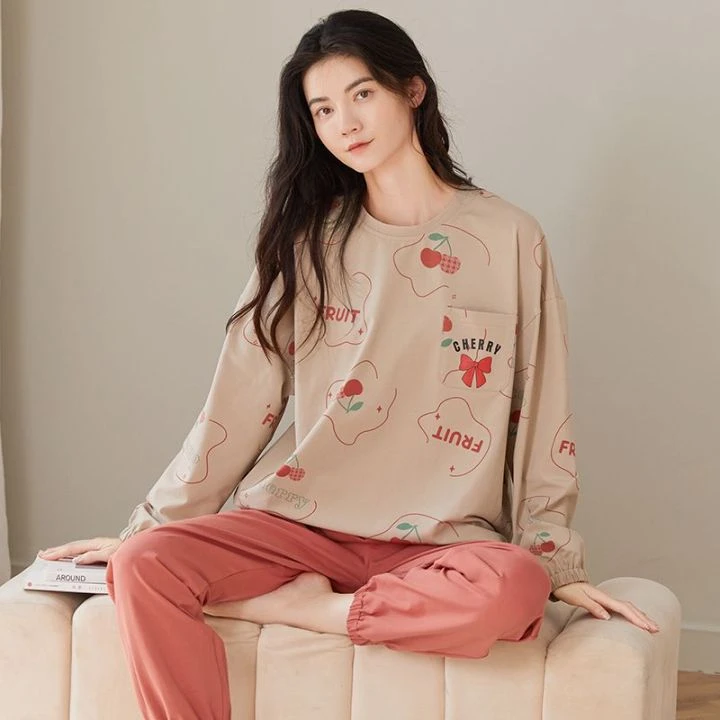 2024秋冬新款双面纯棉女款套头睡衣家居服套装 7178