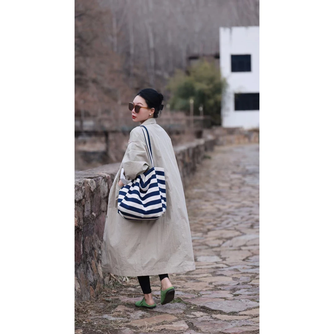 【那尚新品】慵懒风百搭条纹帆布包
