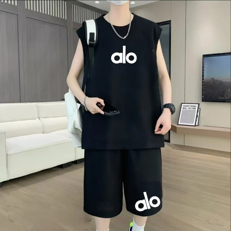 【大牌专柜】alo夏季情侣新款圆领男女运动休闲百搭宽松男背心套装