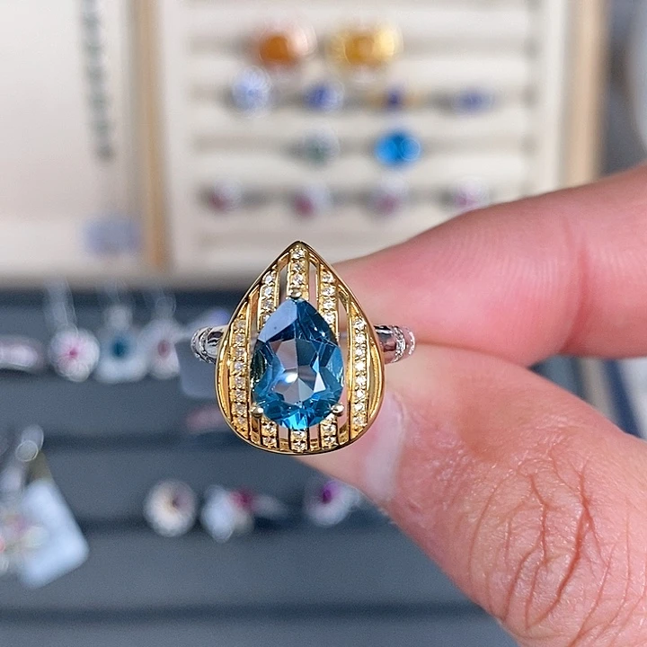 托帕石戒指银S925镶嵌