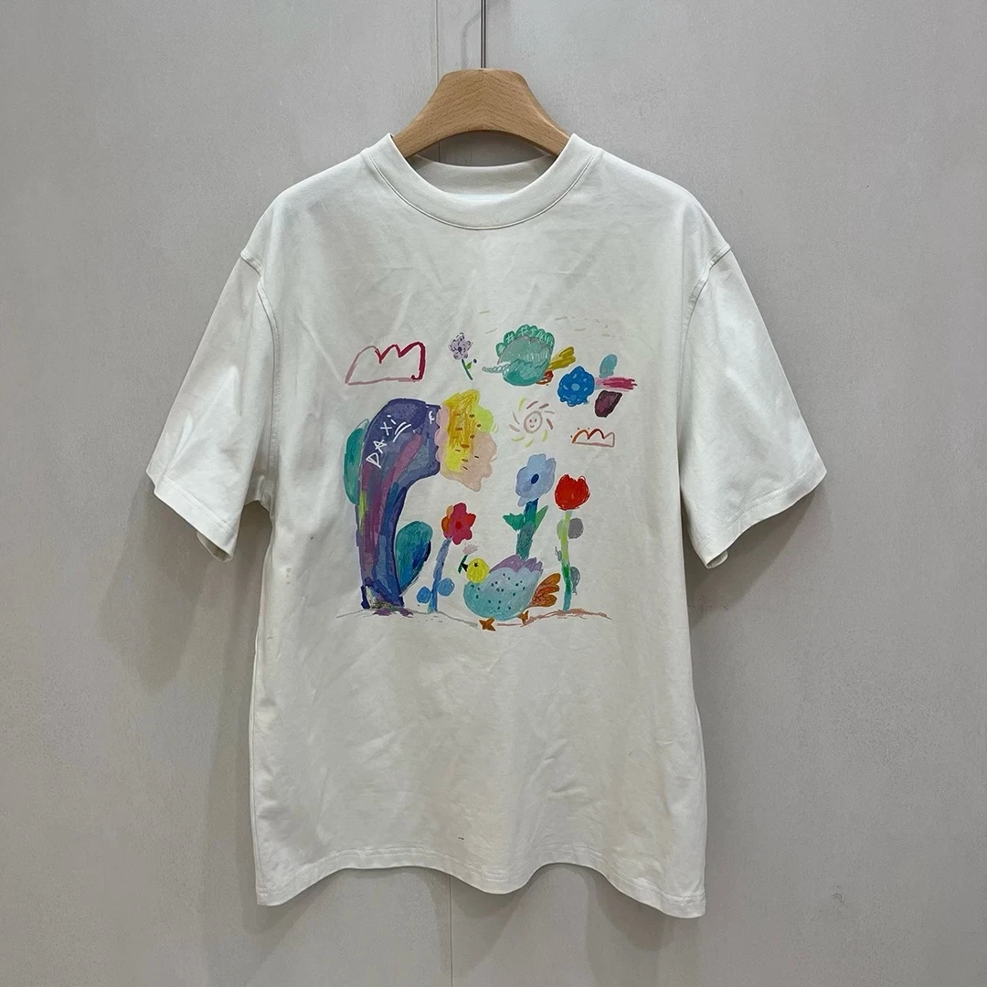 南油小众品牌 新款圆领花朵印花图案宽松T