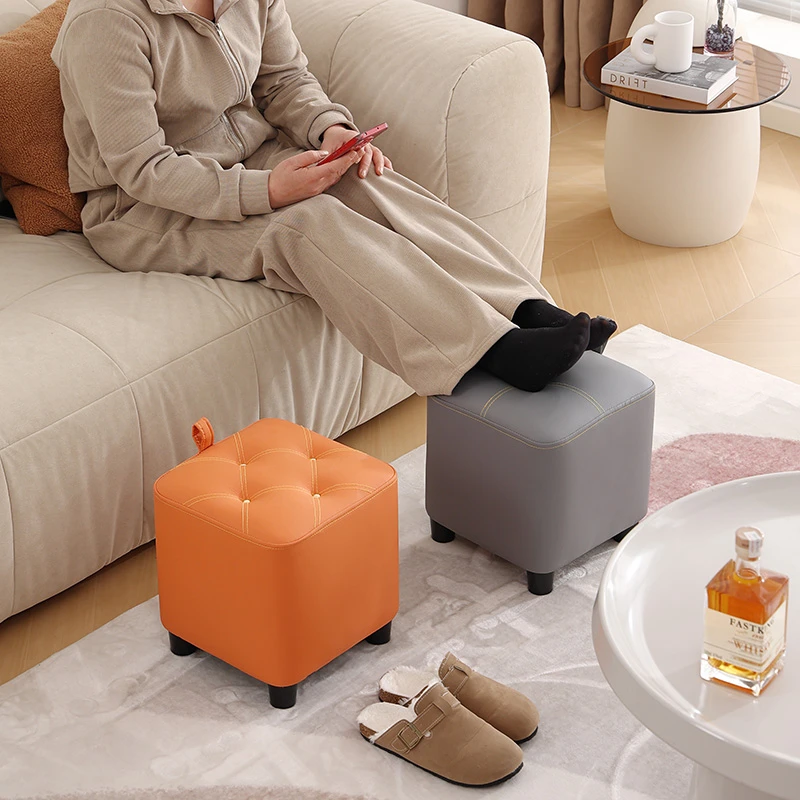 北欧脚踏客厅小凳子家用创意矮凳简约沙发凳皮墩板凳方凳脚凳皮凳