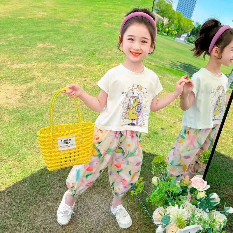 女童夏新款洋气时髦短袖宝宝两件套韩版夏装甜美风格童装