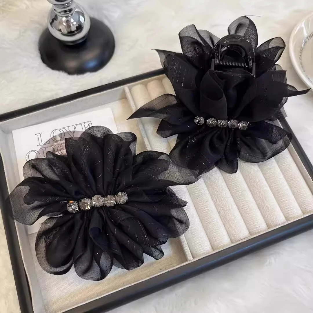 韩版时尚简约小香风闪钻竖夹马尾夹百搭复古发卡褶皱气质发夹发饰