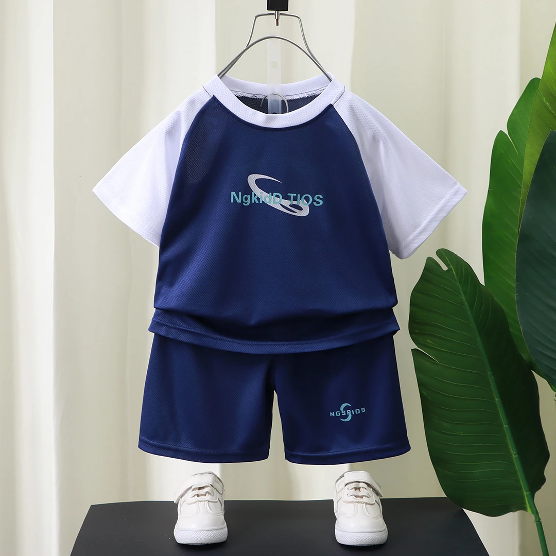 儿童短袖套装跑步运动服速干男女童夏装薄款套头衫短裤童装两件套